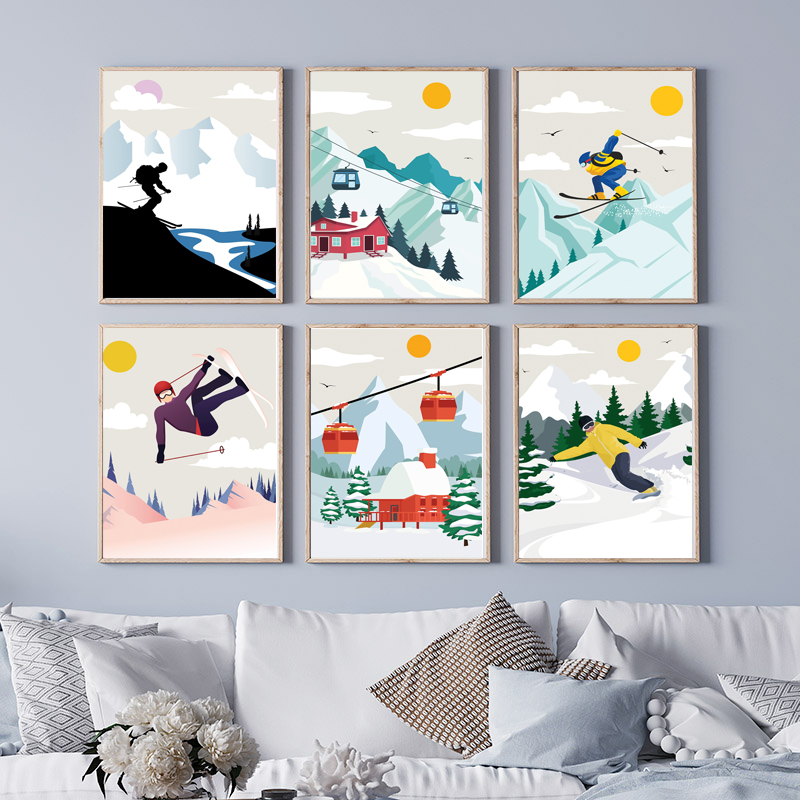 Baby Nursery Mountain Theme - Minimalistische Leinwand-Wandkunst mit Schneebergen – Dekor