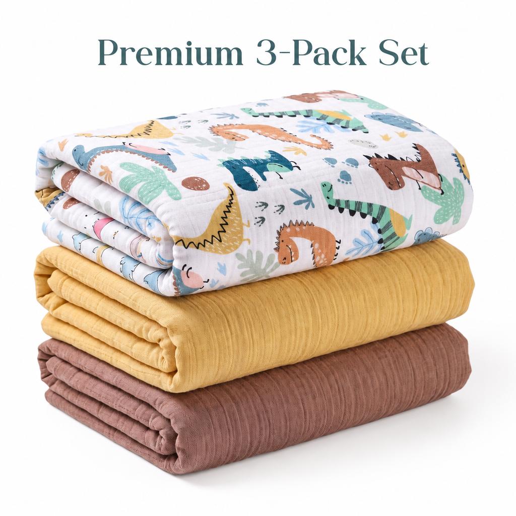 Baby Nursery Boy - 3er-Pack Baby-Musselin-Pucktücher, 100% Baumwolle, weich, atmungsaktiv,