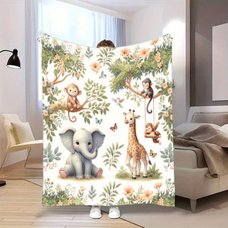 Baby Nursery Jungle Animals - VIKAMA Babydecke mit Aquarell-Dschungeltiermotiv, Elefant, Giraffe,