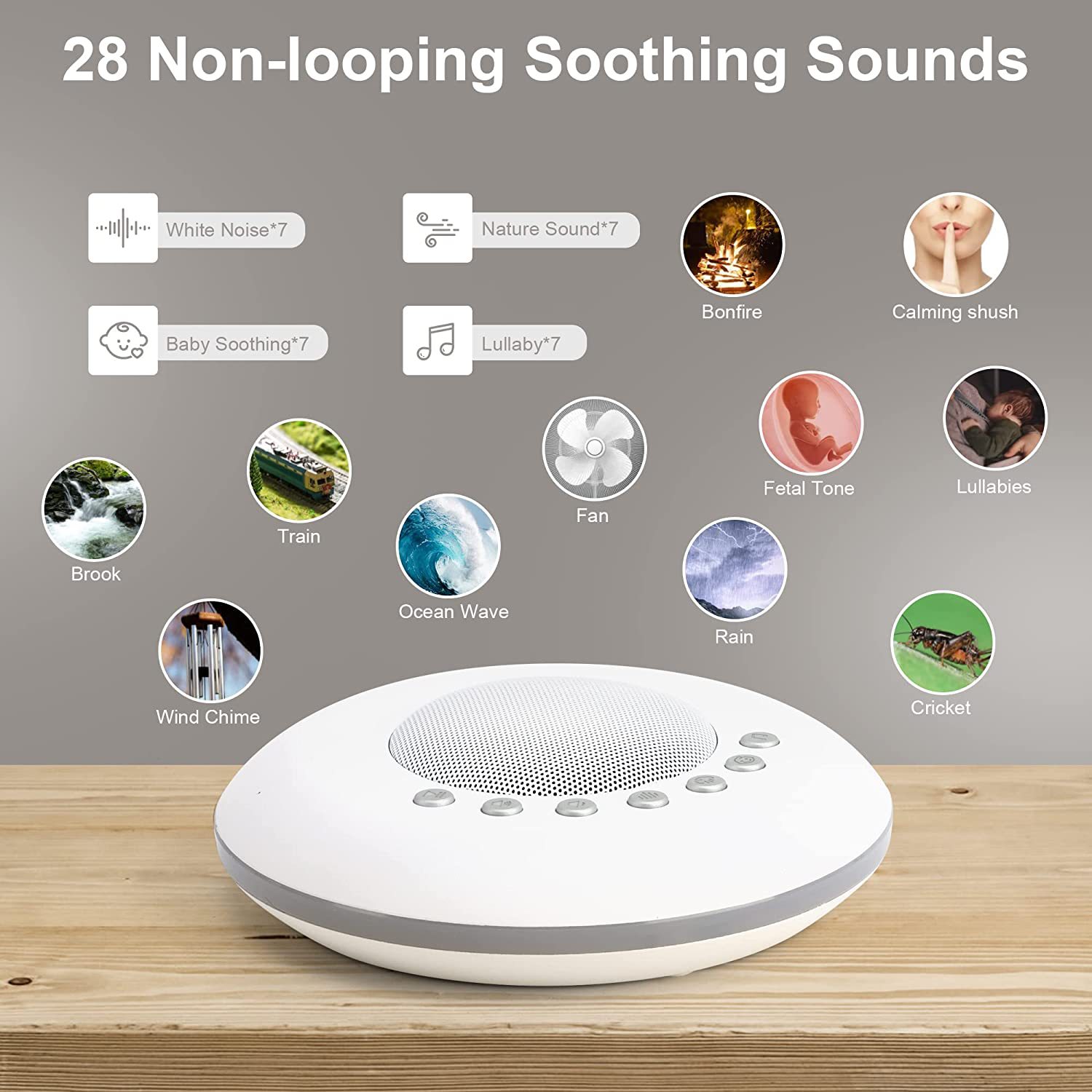 Baby Sound Machine White - Weißes-Rauschen-Gerät für Babys mit 28 beruhigenden