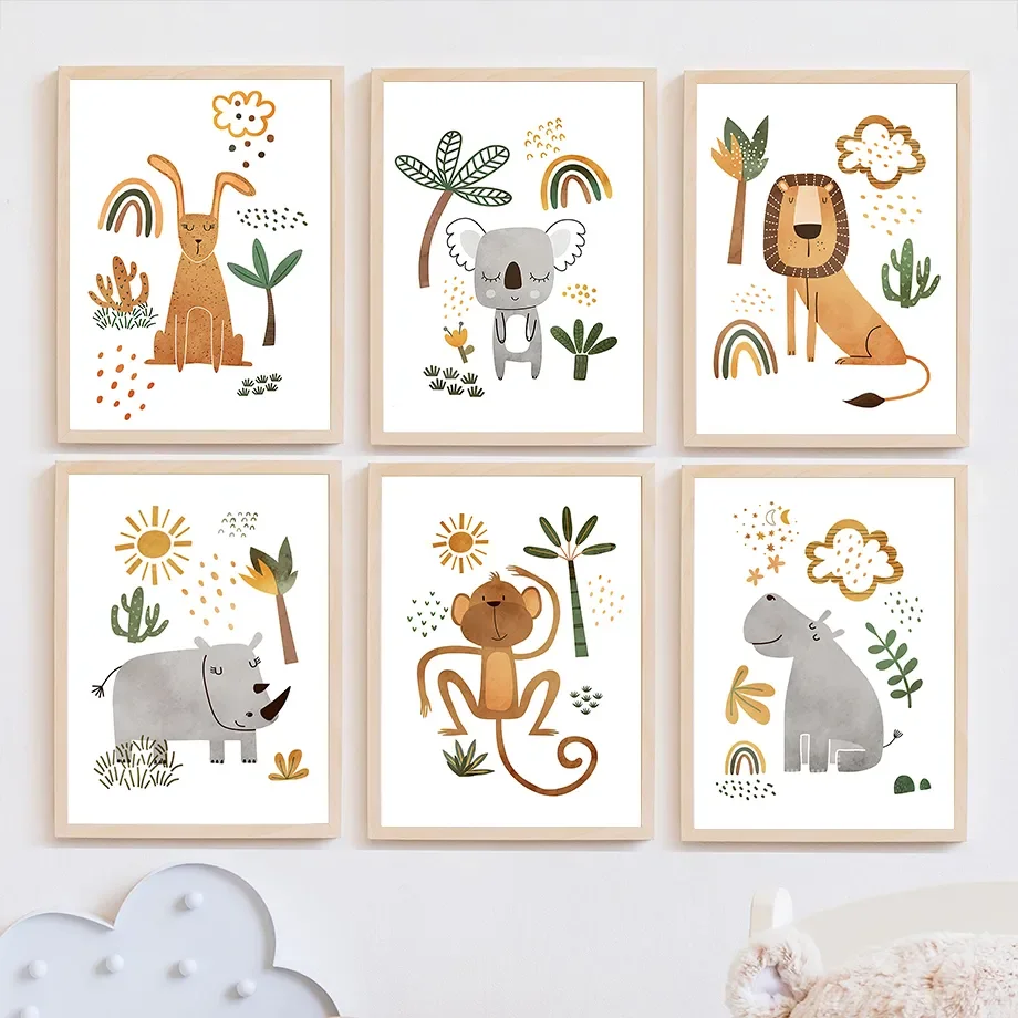 Baby Nursery Jungle Animals - Dschungeltiere Löwe Elefant Giraffe Nashorn Kinderzimmer