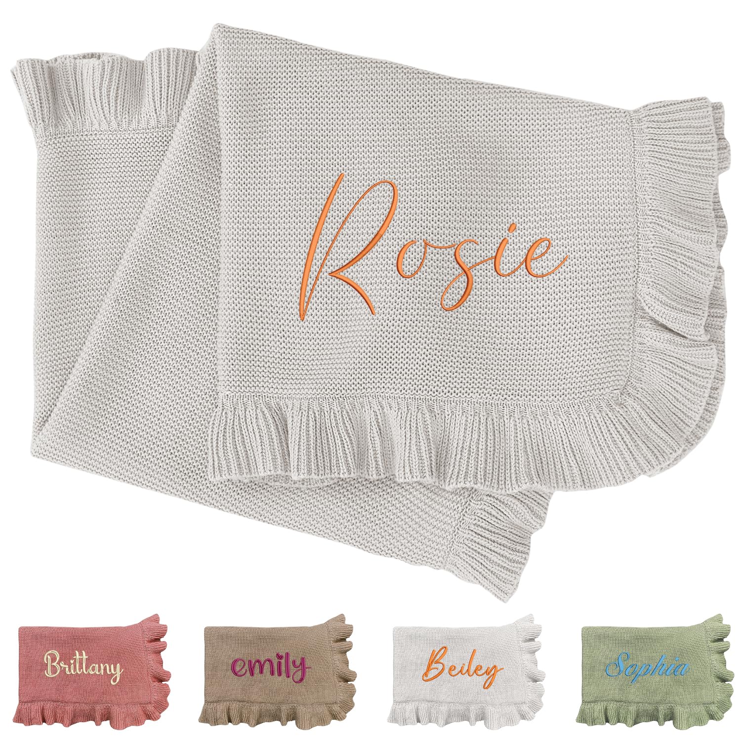 Baby Nursery Embroidery - Personalisierte gestrickte Babydecke für Neugeborene, Mädchen
