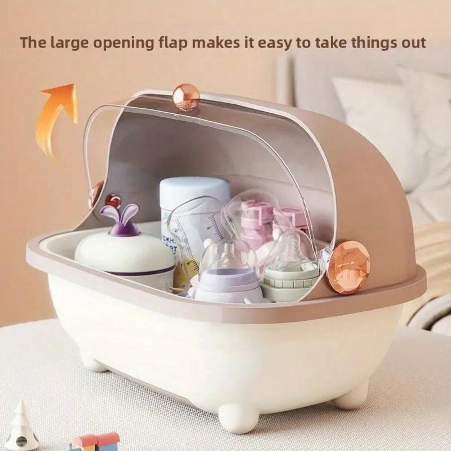 Baby Nursery Unit - Babyflaschen-Trockenständer mit Aufbewahrungsbox, moderner, transparenter Klappdeckel,