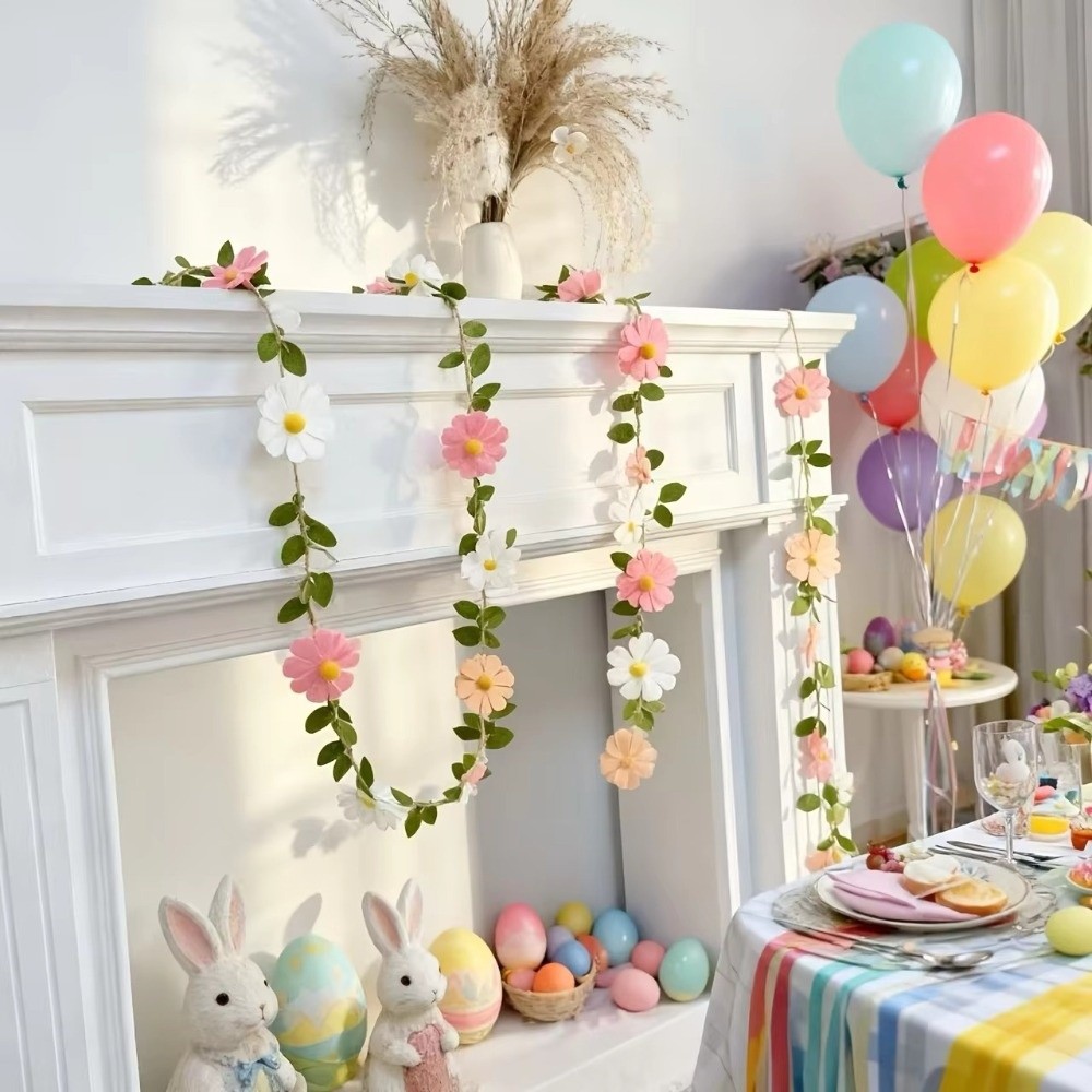 Baby Nursery Garland - 200 cm Filz-Gänseblümchen-Banner, Gänseblümchenform, Boho-Heimdekoration, Gänseblümchen-Girlande,
