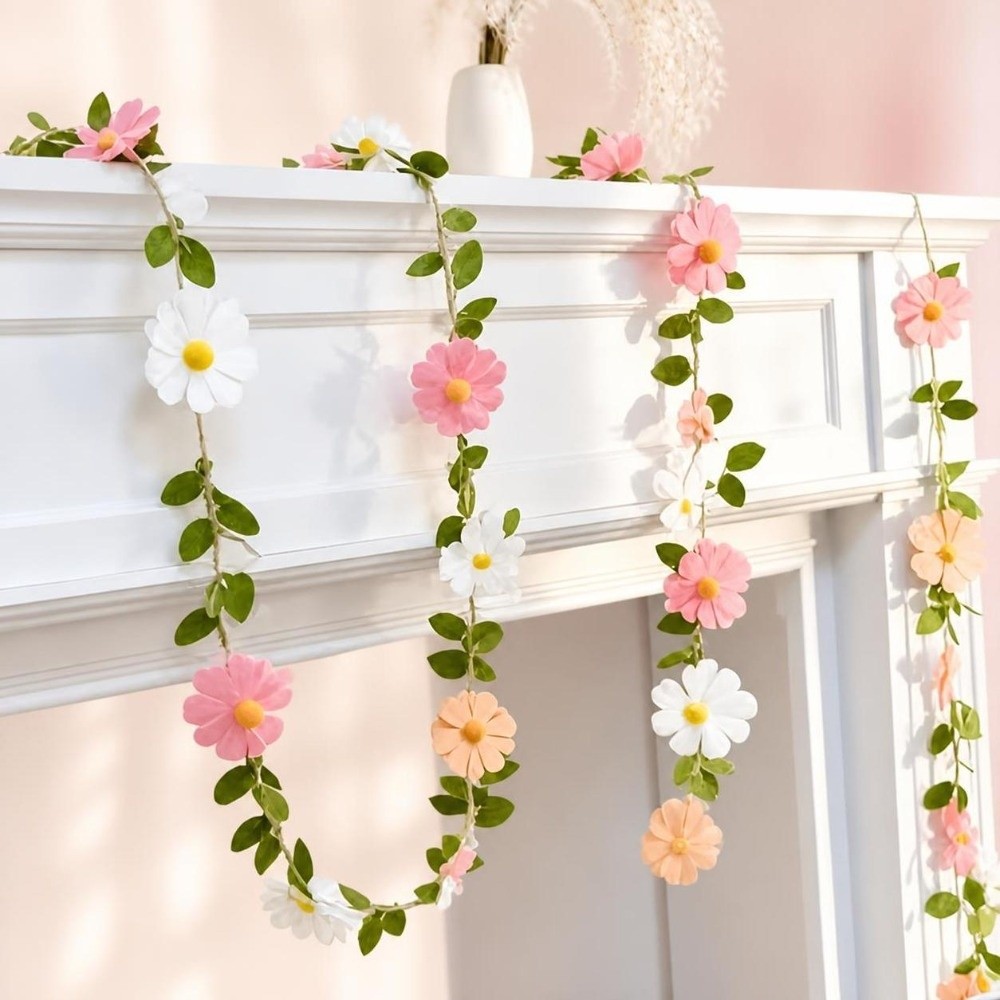 Baby Nursery Garland - 200 cm Filz-Gänseblümchen-Banner, Filz-Gänseblümchen-Form, Wildblumen-Party-Banner, Boho-Heimdekoration,