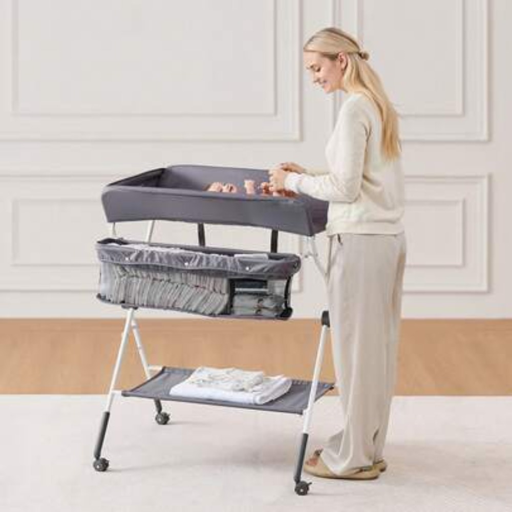 Baby Nursery Shelves - Klappbarer Baby-Wickeltisch mit Seitenkorb, höhenverstellbare tragbare