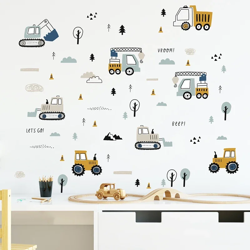 Baby Nursery Wall Decals - Handgezeichnete süße Autos für Fracht, LKW,