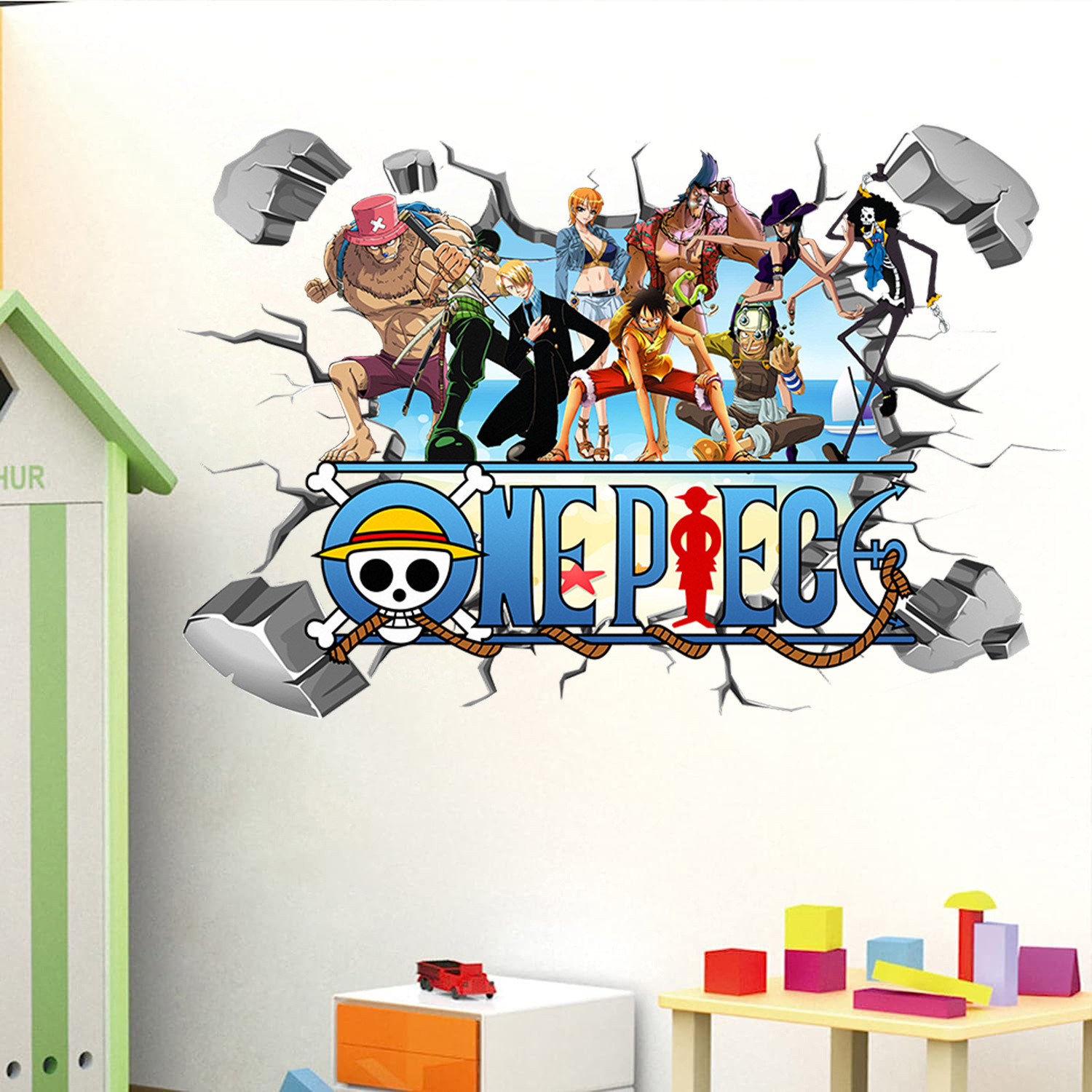 Baby Nursery Wall Decals - Cartoon One Piece Luffy 3D-Wandaufkleber für