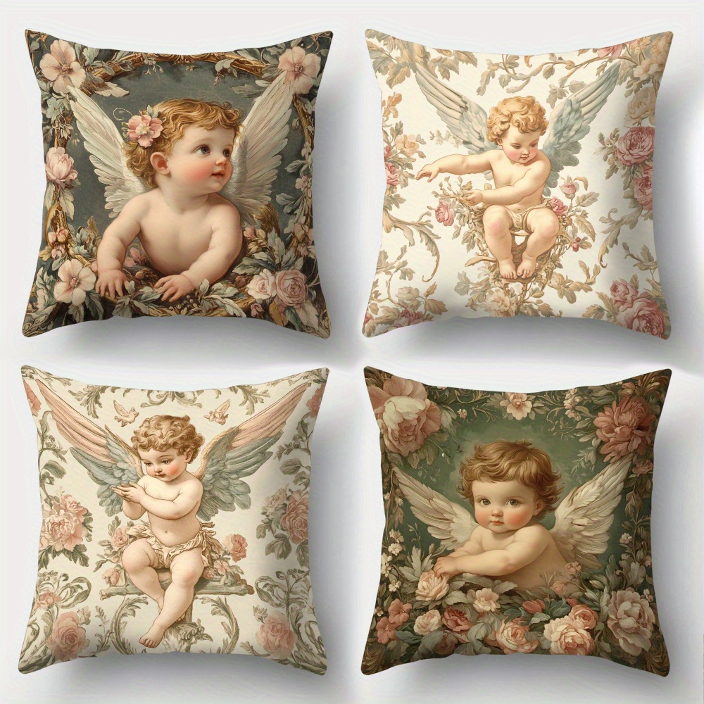 Baby Nursery Chair - Bedruckte Engel-Blumen Kissenbezüge Set aus 4