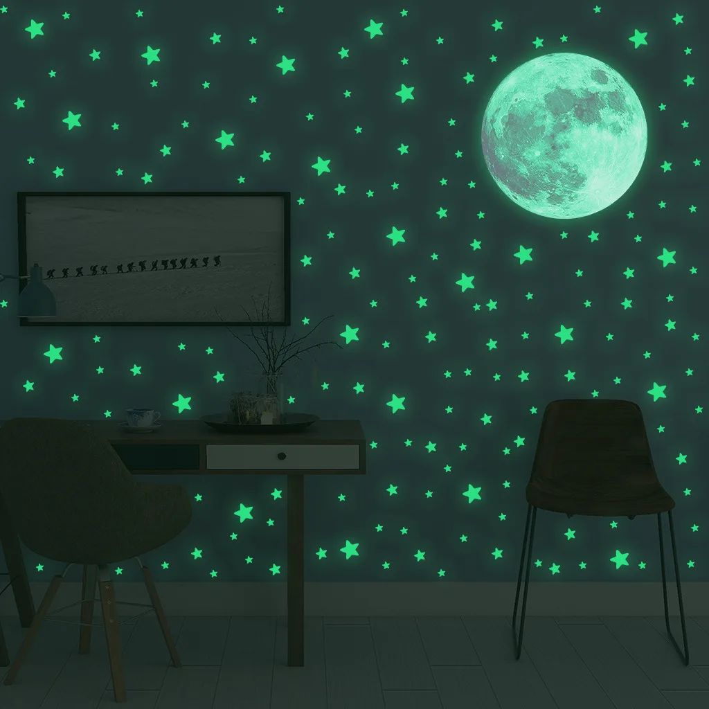 Baby Nursery Wall Decals - Leuchtende Mond- und Stern-Wandaufkleber für Kinderzimmer