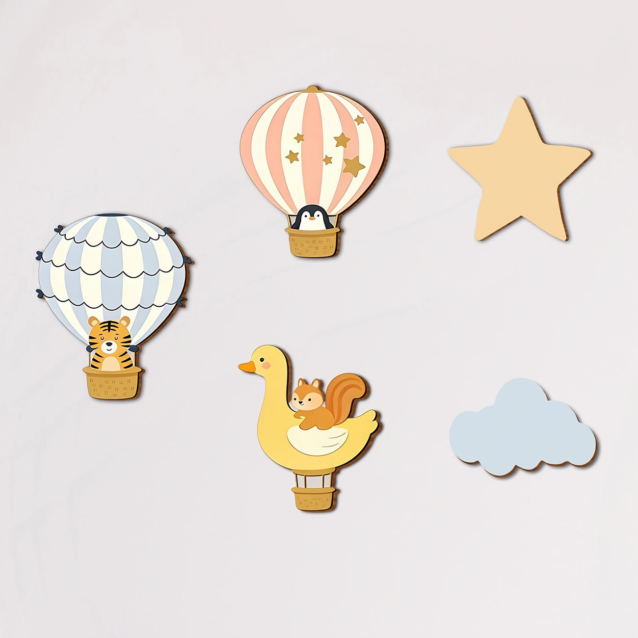 Baby Nursery Wall Decals - 5 Stück Tierische Heißluftballon Holz-Wandaufkleber Kinderzimmer-Dekoration