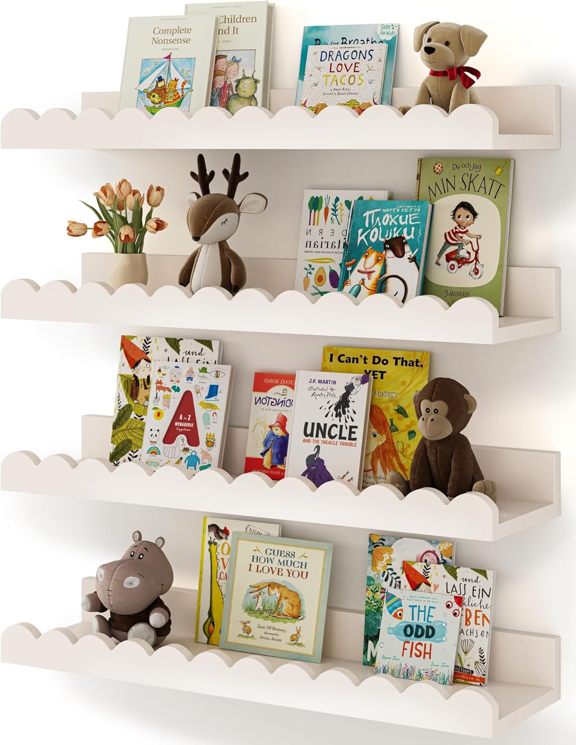 Set aus 4 weißen, gewellten, s – Baby Nursery Bookshelf Bewertung und Preis