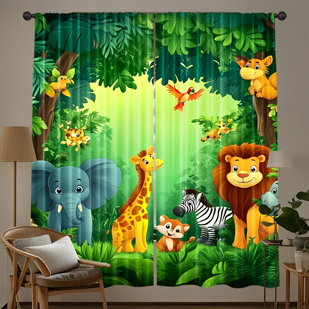 2 Stück Cartoon-Tier-Vorhänge  – Baby Nursery Jungle Animals Bewertung und Preis