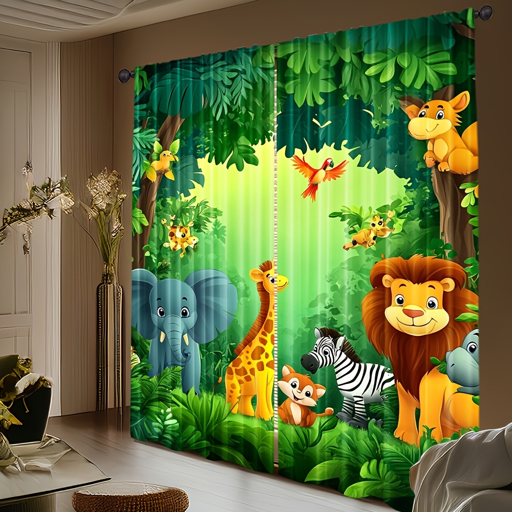 2 Stück Cartoon-Tier-Vorhänge  – Baby Nursery Jungle Animals Bewertung und Preis